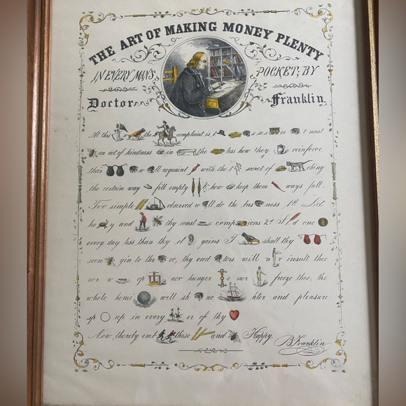 Vintage ‘The Art of Making Money Plenty’ Print Ben Franklin Americana Decor - Picture 3 of 7
